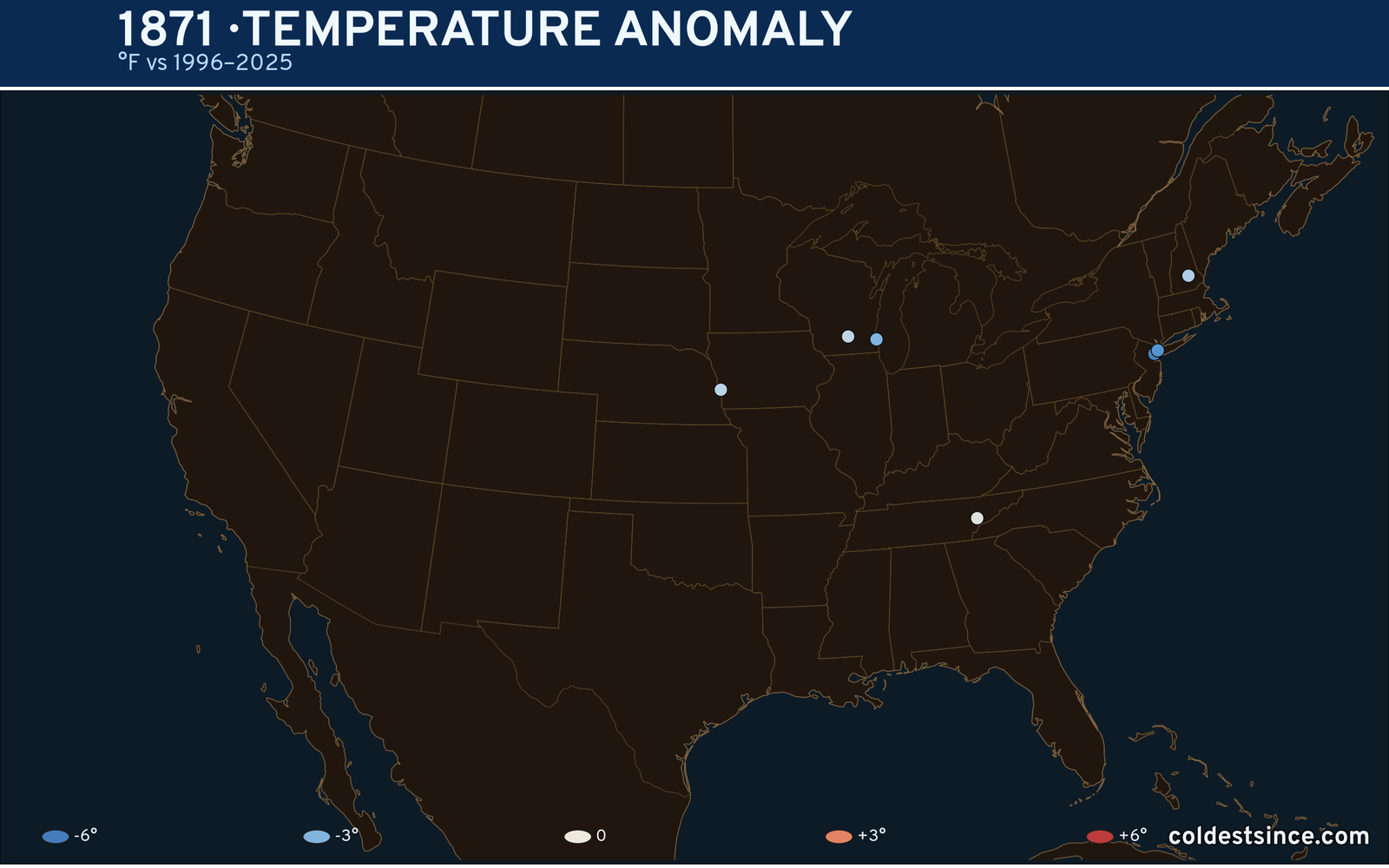 1871 U.S. temperature anomaly map