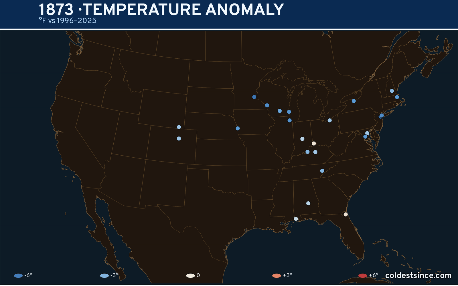1873 U.S. temperature anomaly map