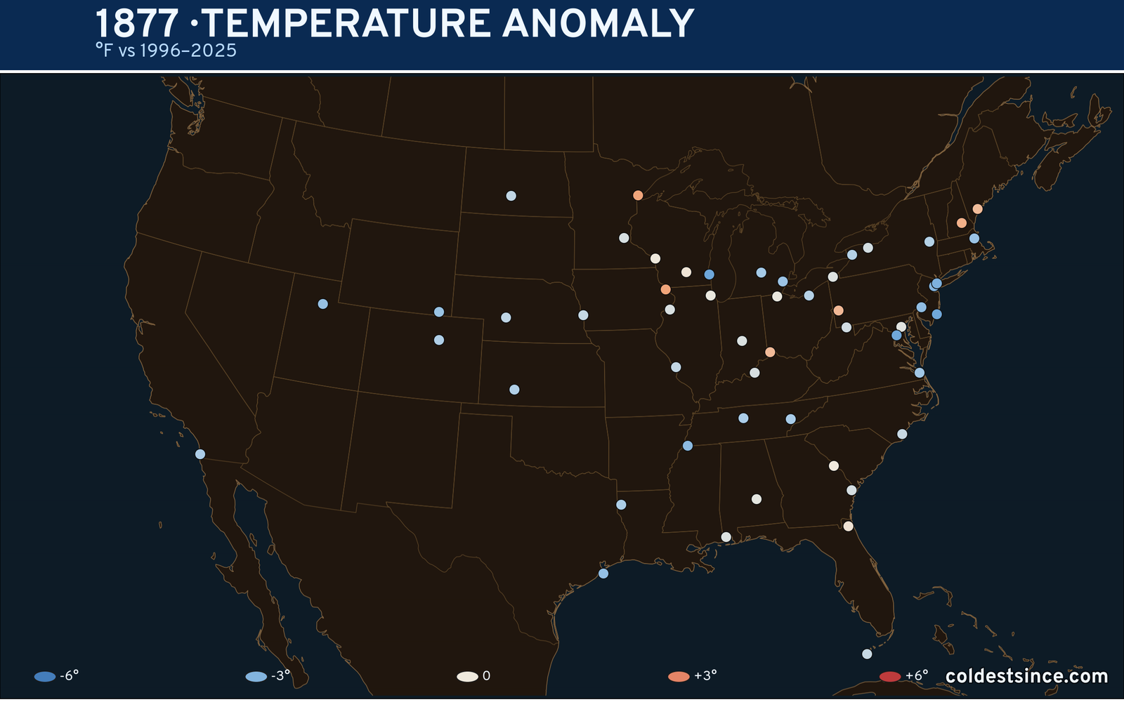 1877 U.S. temperature anomaly map