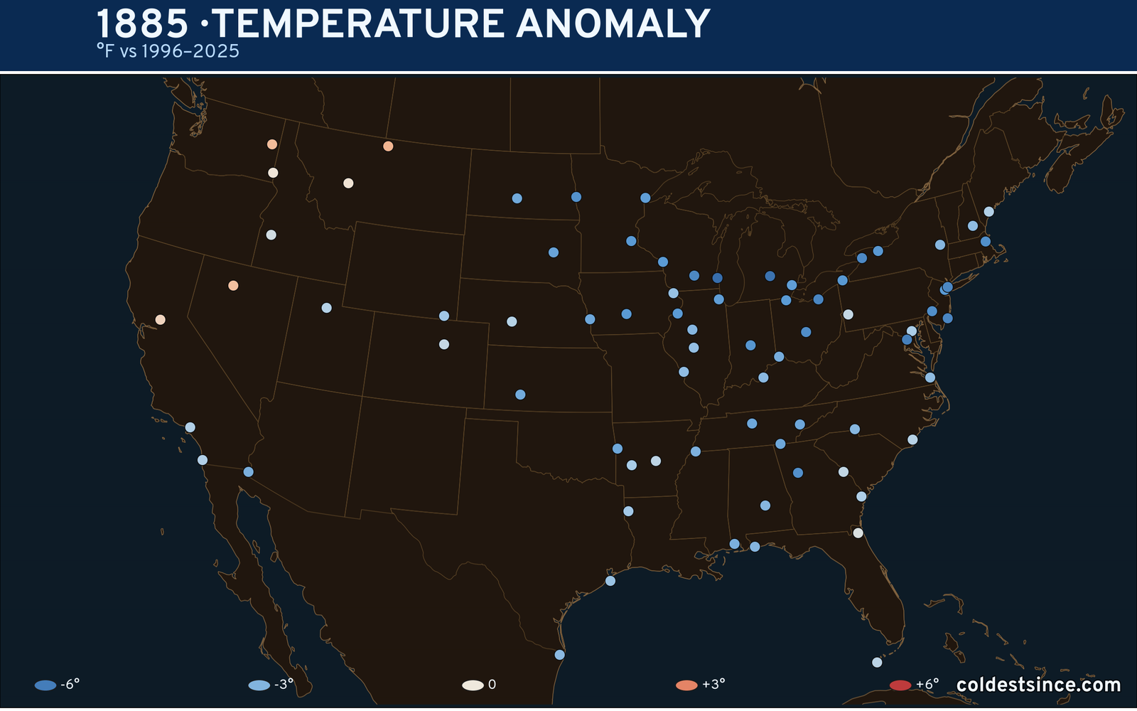 1885 U.S. temperature anomaly map
