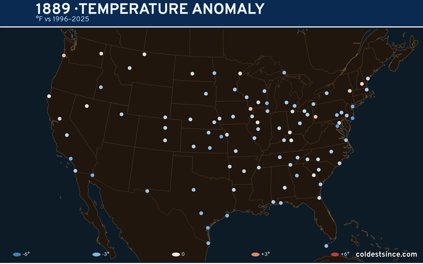 1889 U.S. temperature anomaly map
