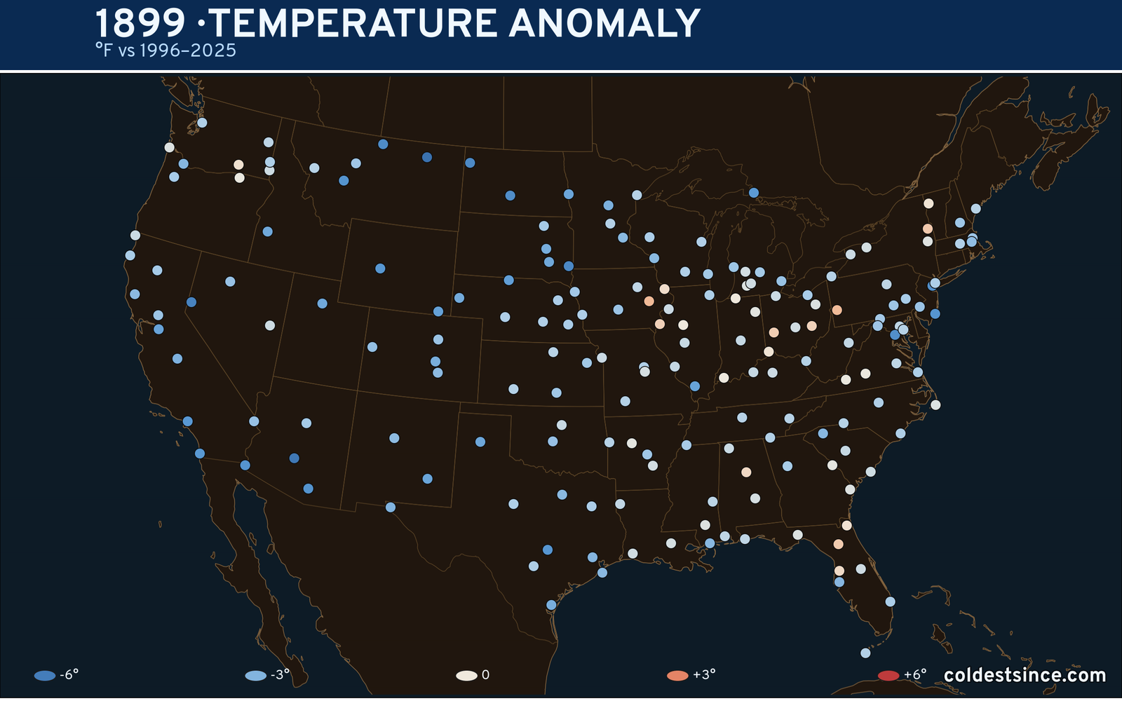 1899 U.S. temperature anomaly map