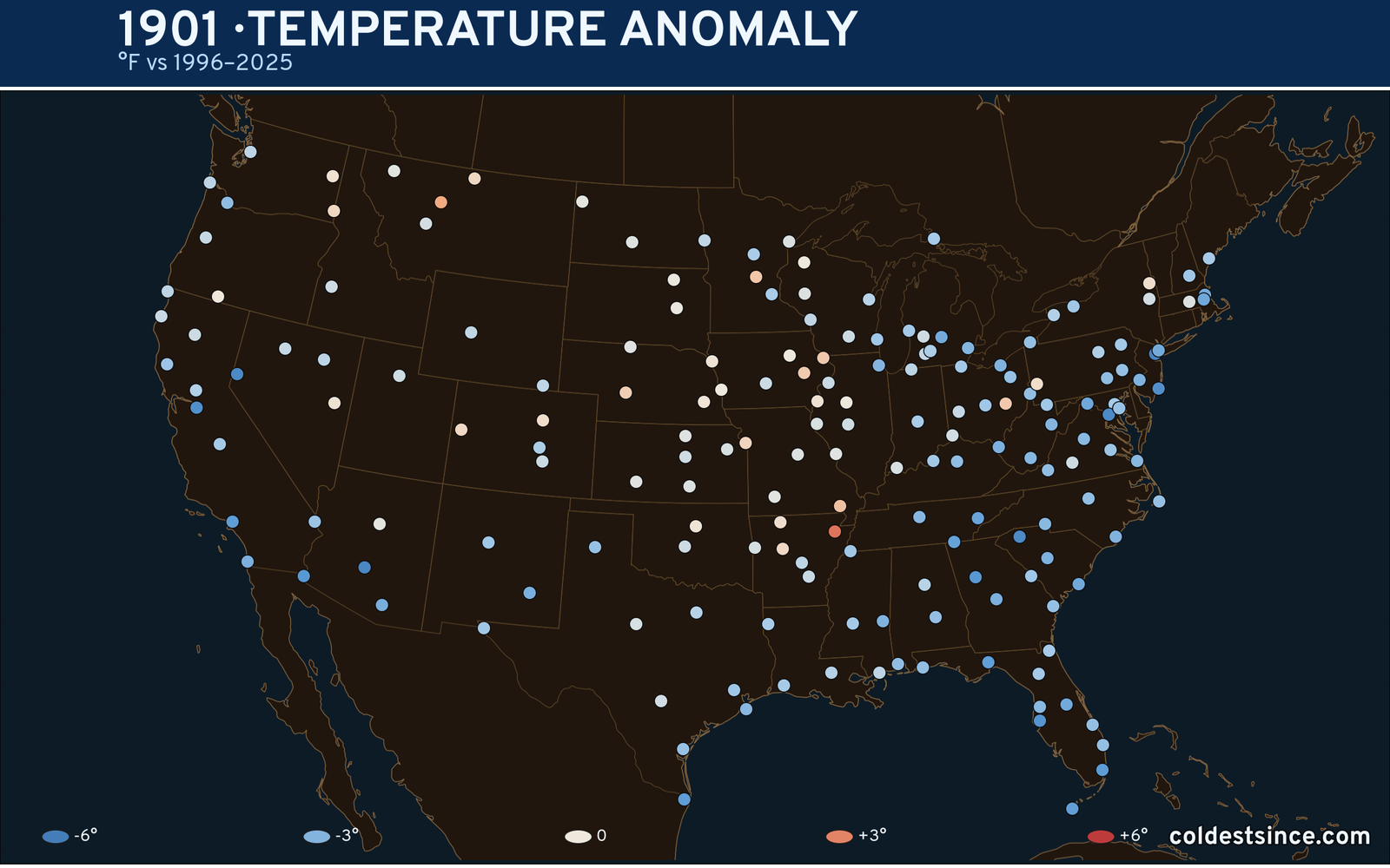 1901 U.S. temperature anomaly map