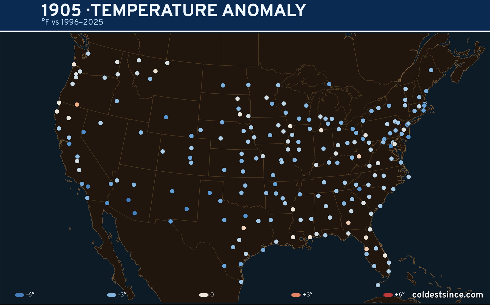 1905 U.S. temperature anomaly map