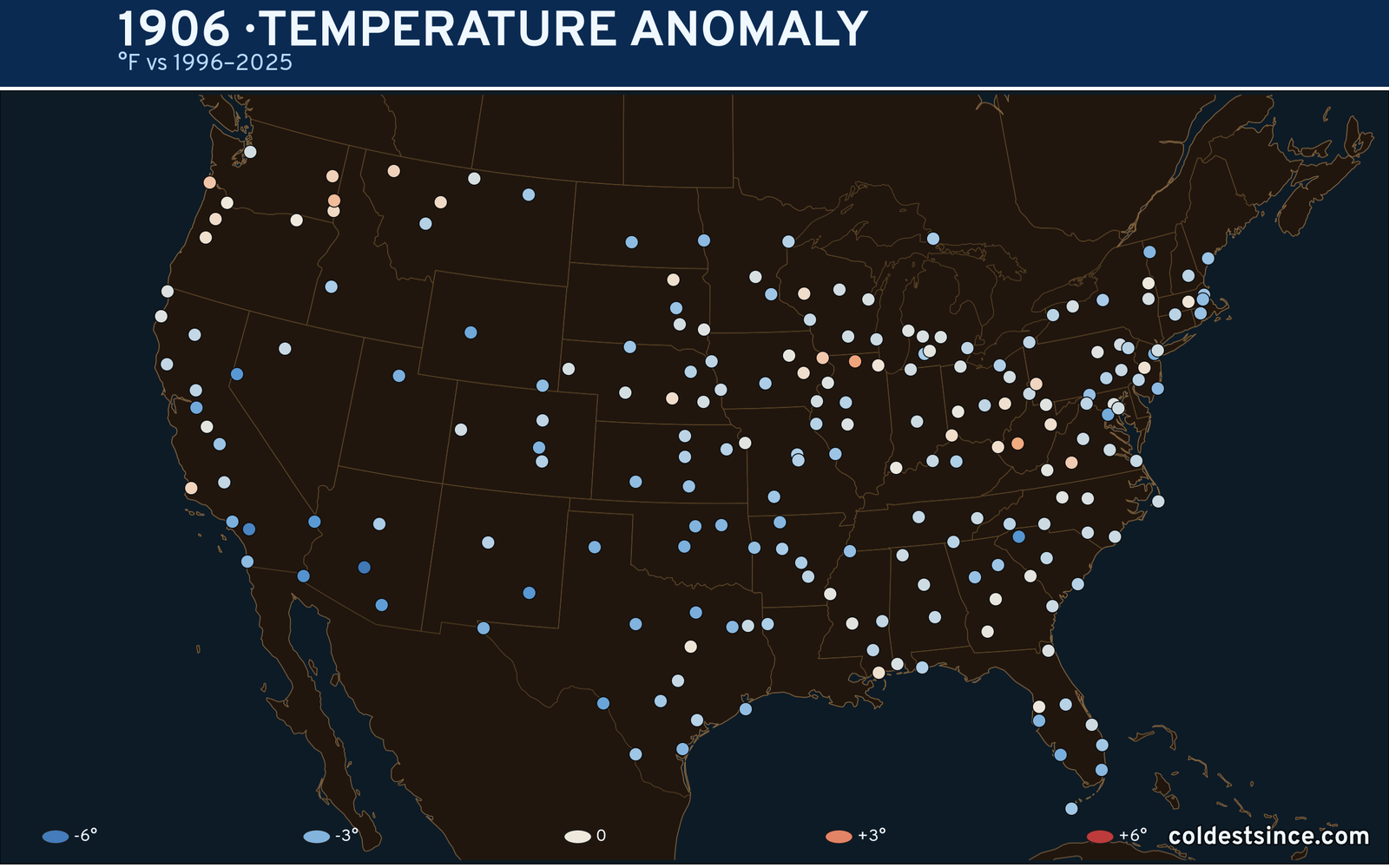 1906 U.S. temperature anomaly map
