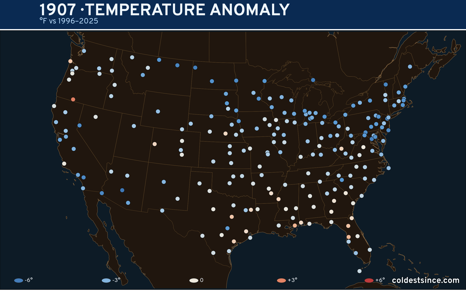 1907 U.S. temperature anomaly map
