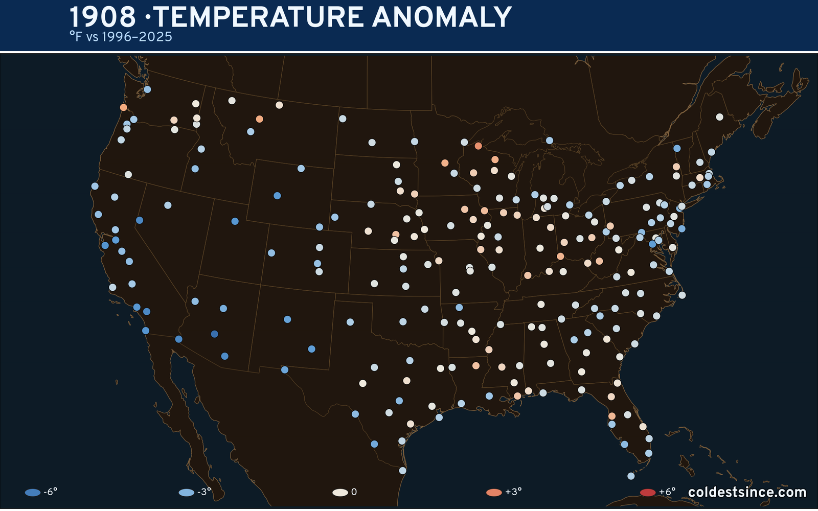 1908 U.S. temperature anomaly map