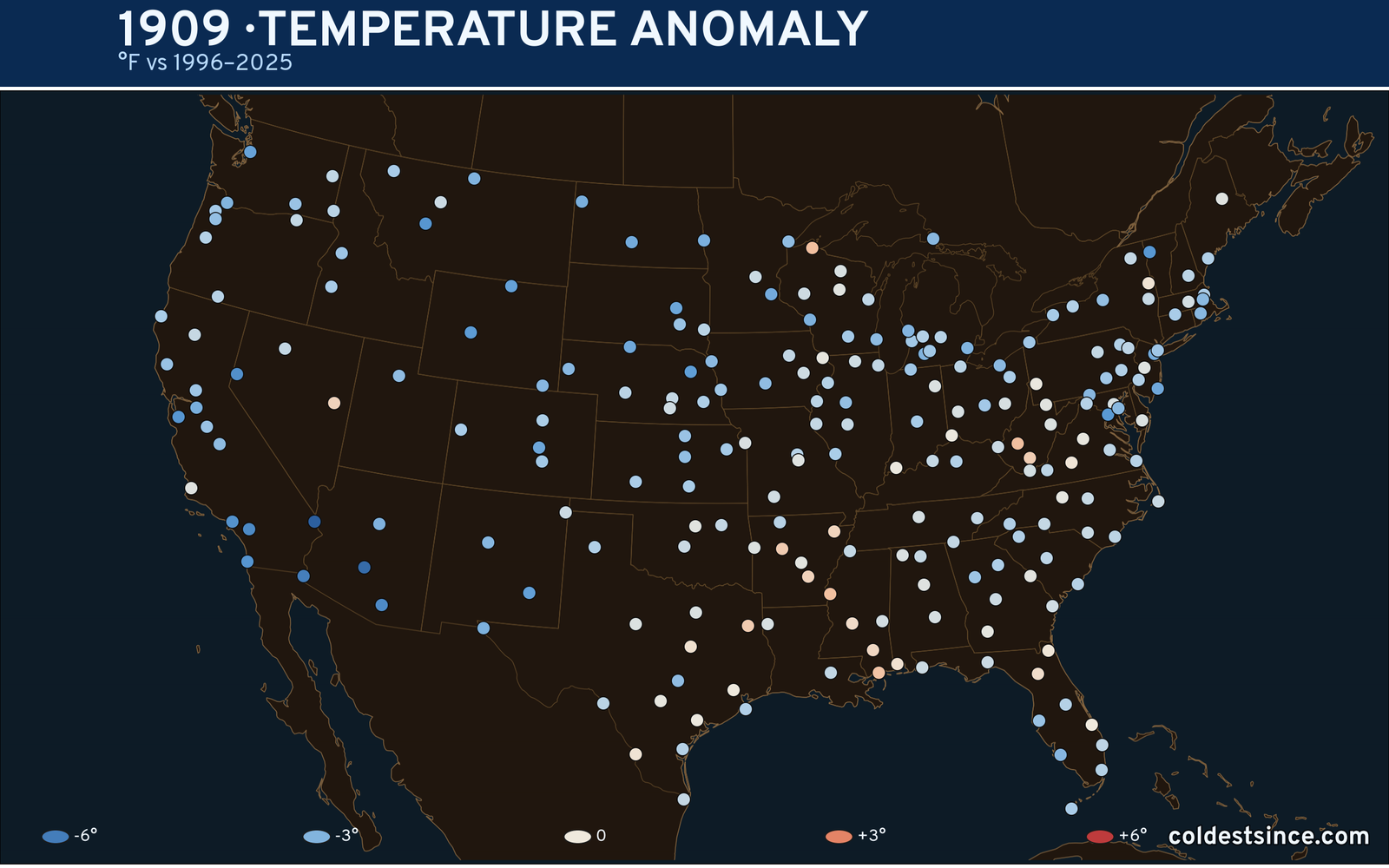 1909 U.S. temperature anomaly map