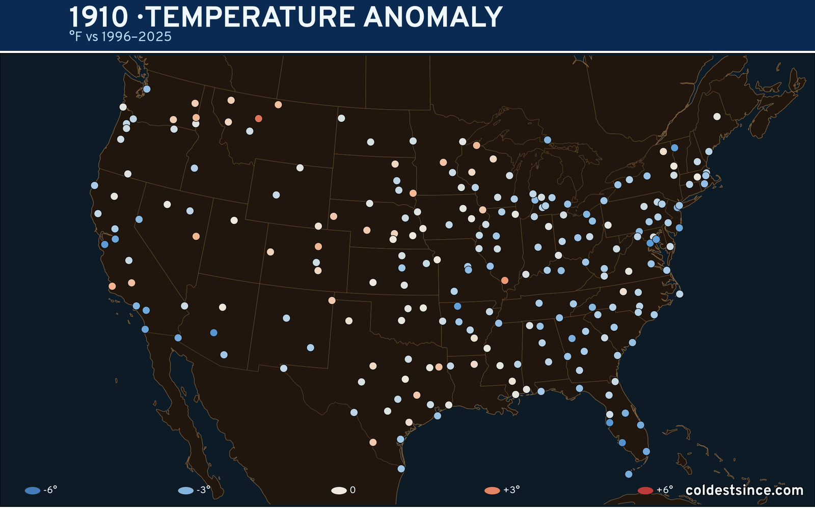 1910 U.S. temperature anomaly map