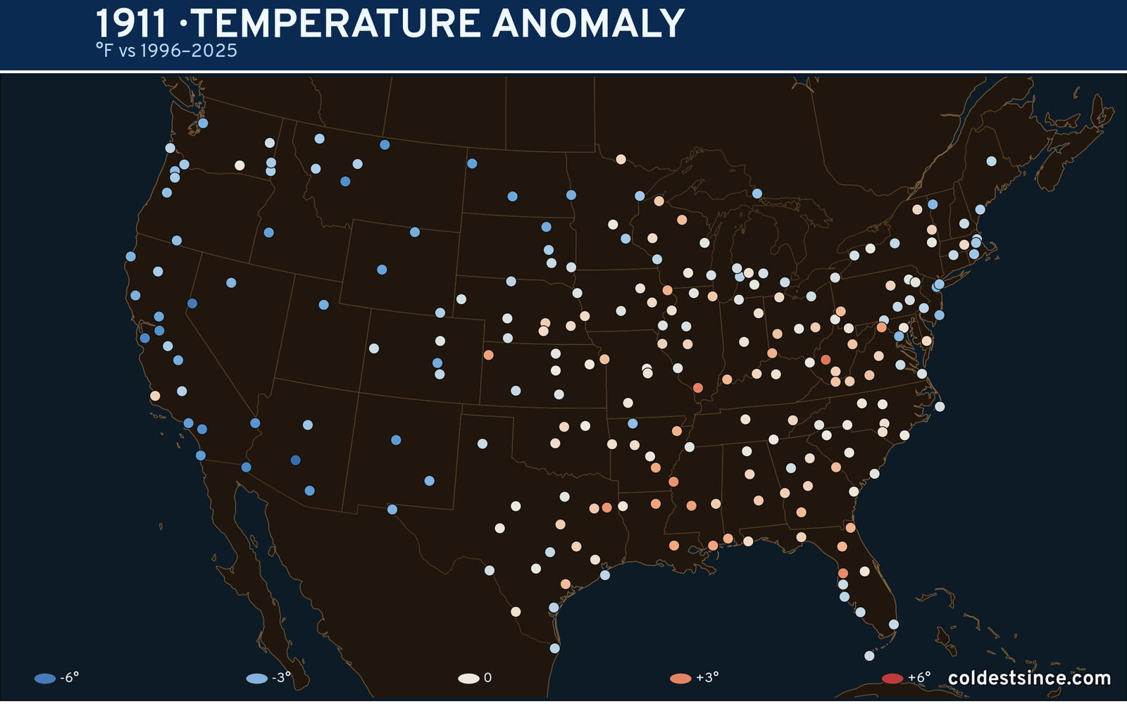 1911 U.S. temperature anomaly map