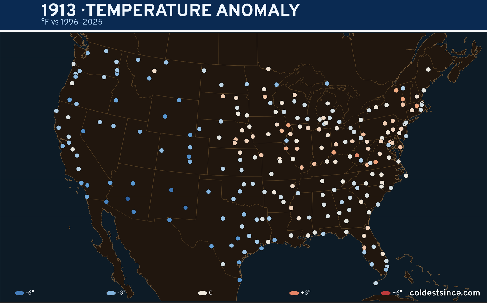 1913 U.S. temperature anomaly map