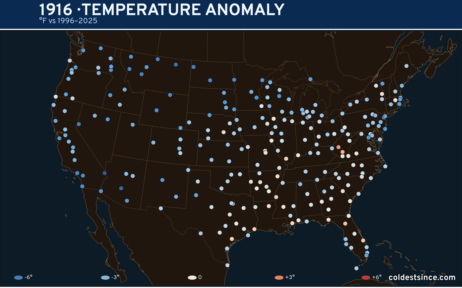 1916 U.S. temperature anomaly map