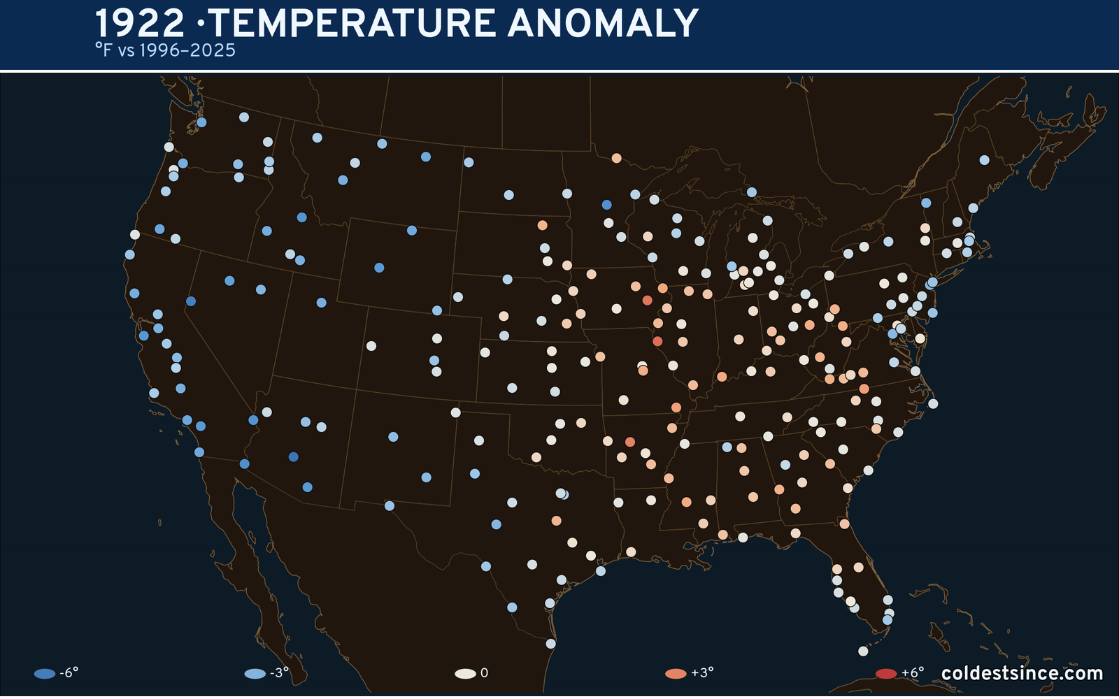 1922 U.S. temperature anomaly map