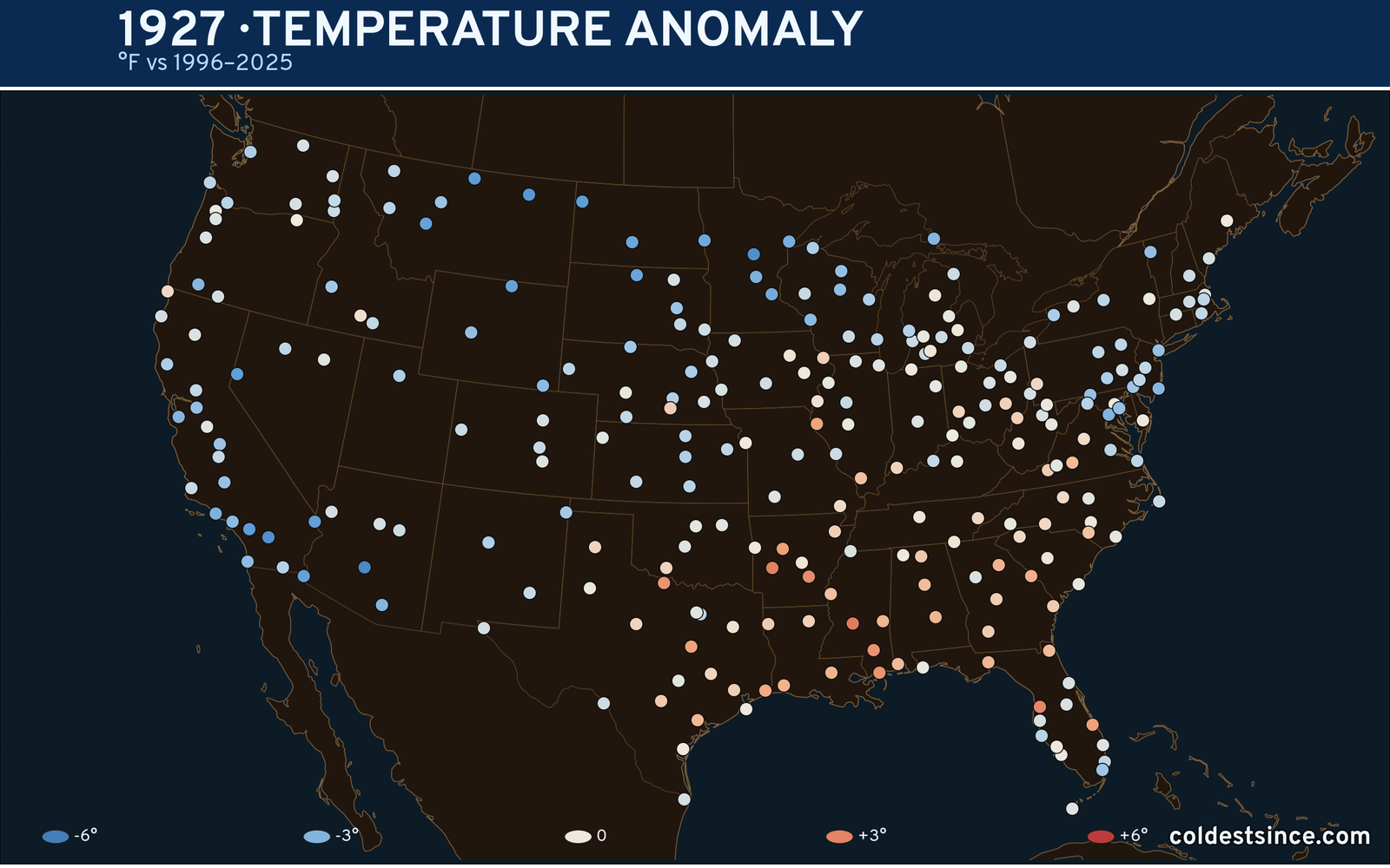 1927 U.S. temperature anomaly map