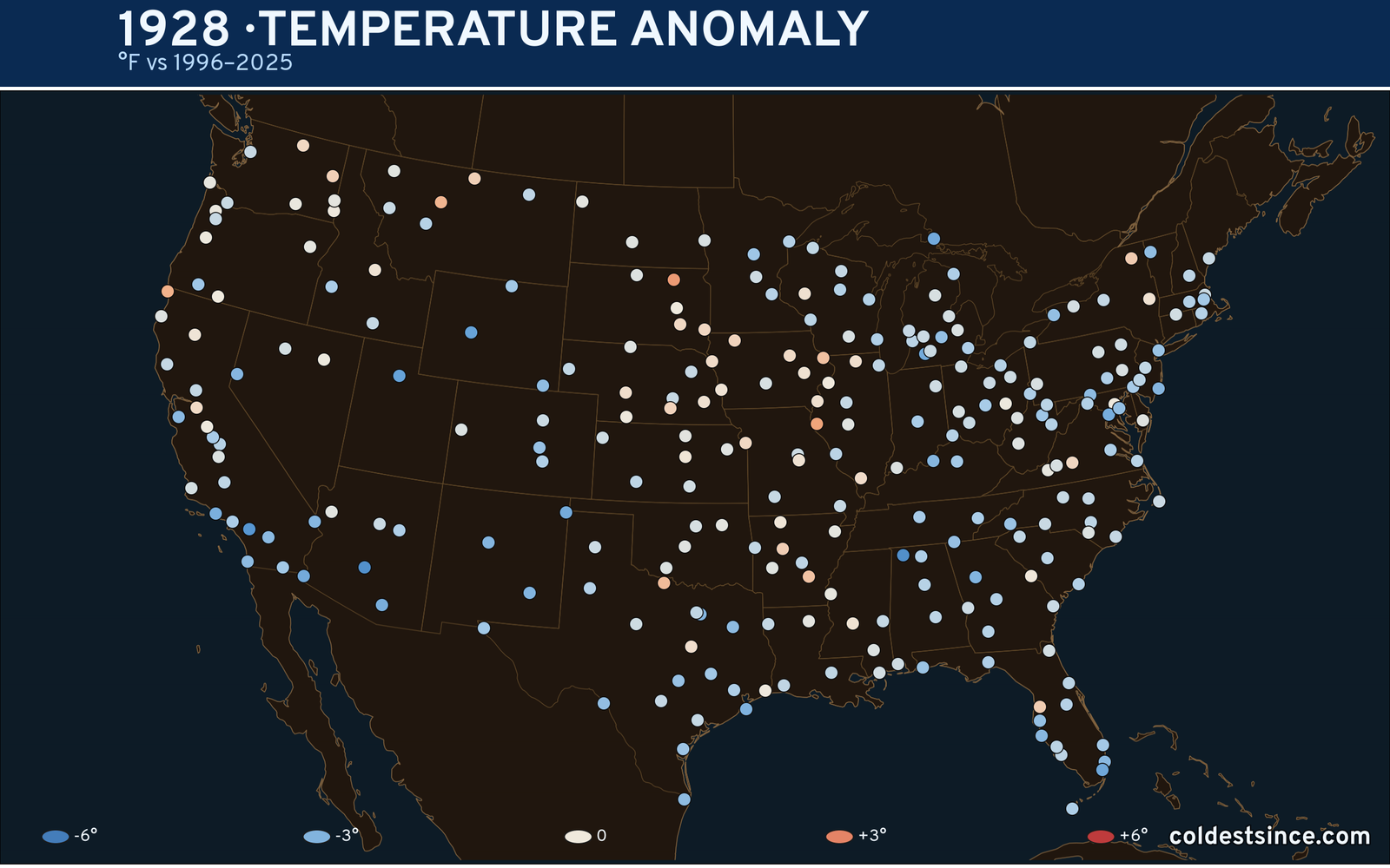 1928 U.S. temperature anomaly map