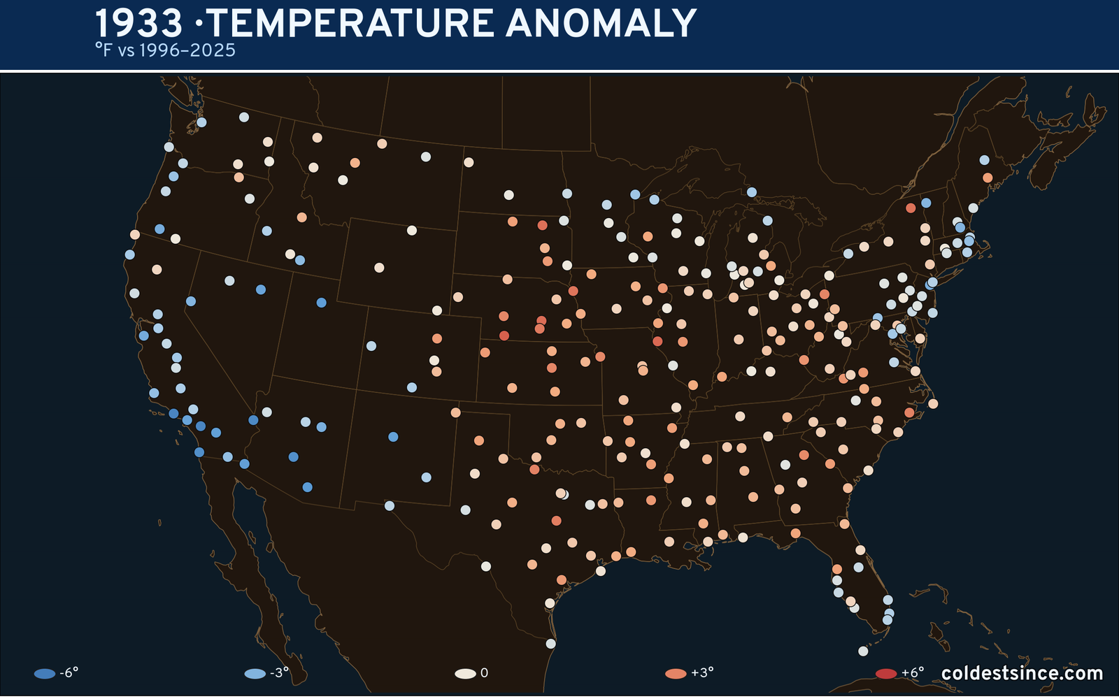 1933 U.S. temperature anomaly map