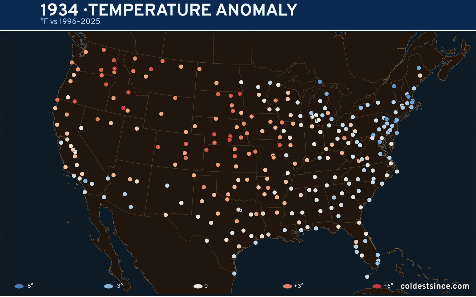 1934 U.S. temperature anomaly map