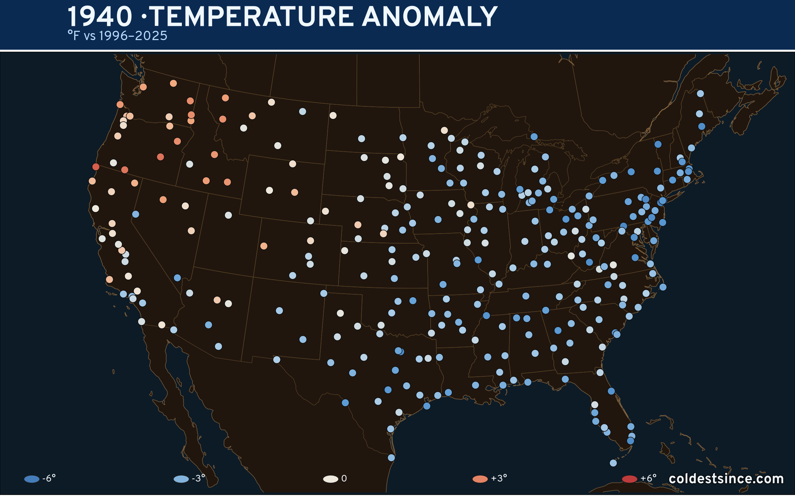 1940 U.S. temperature anomaly map