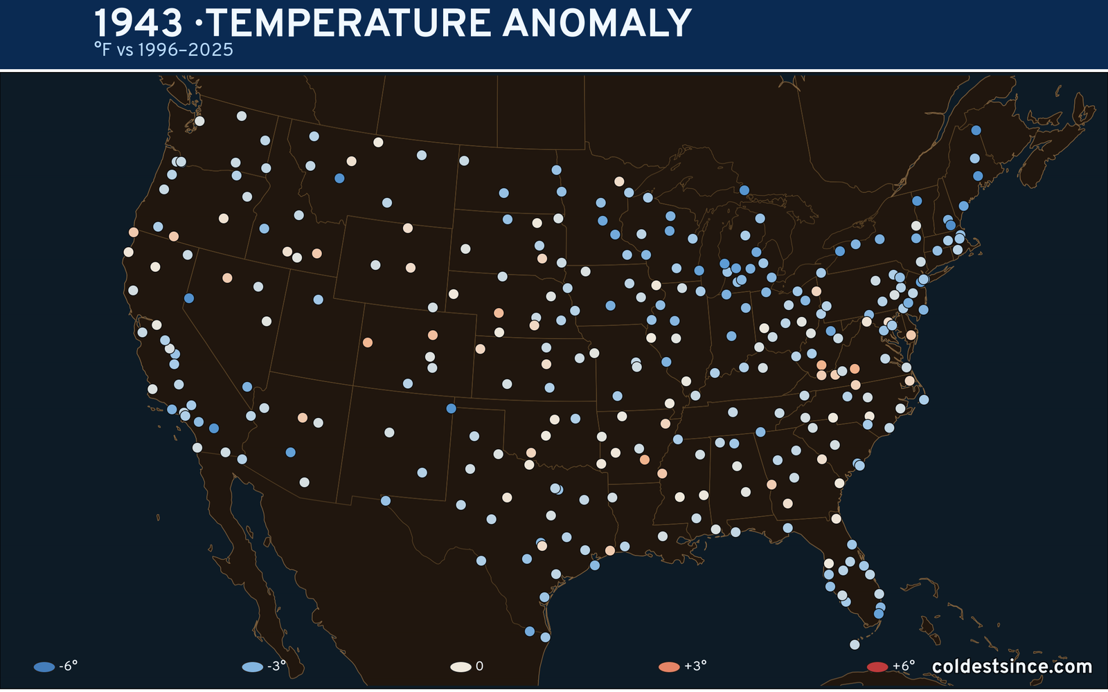 1943 U.S. temperature anomaly map