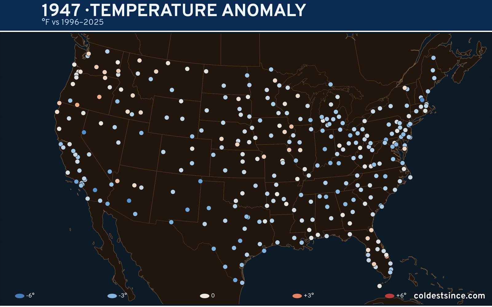 1947 U.S. temperature anomaly map