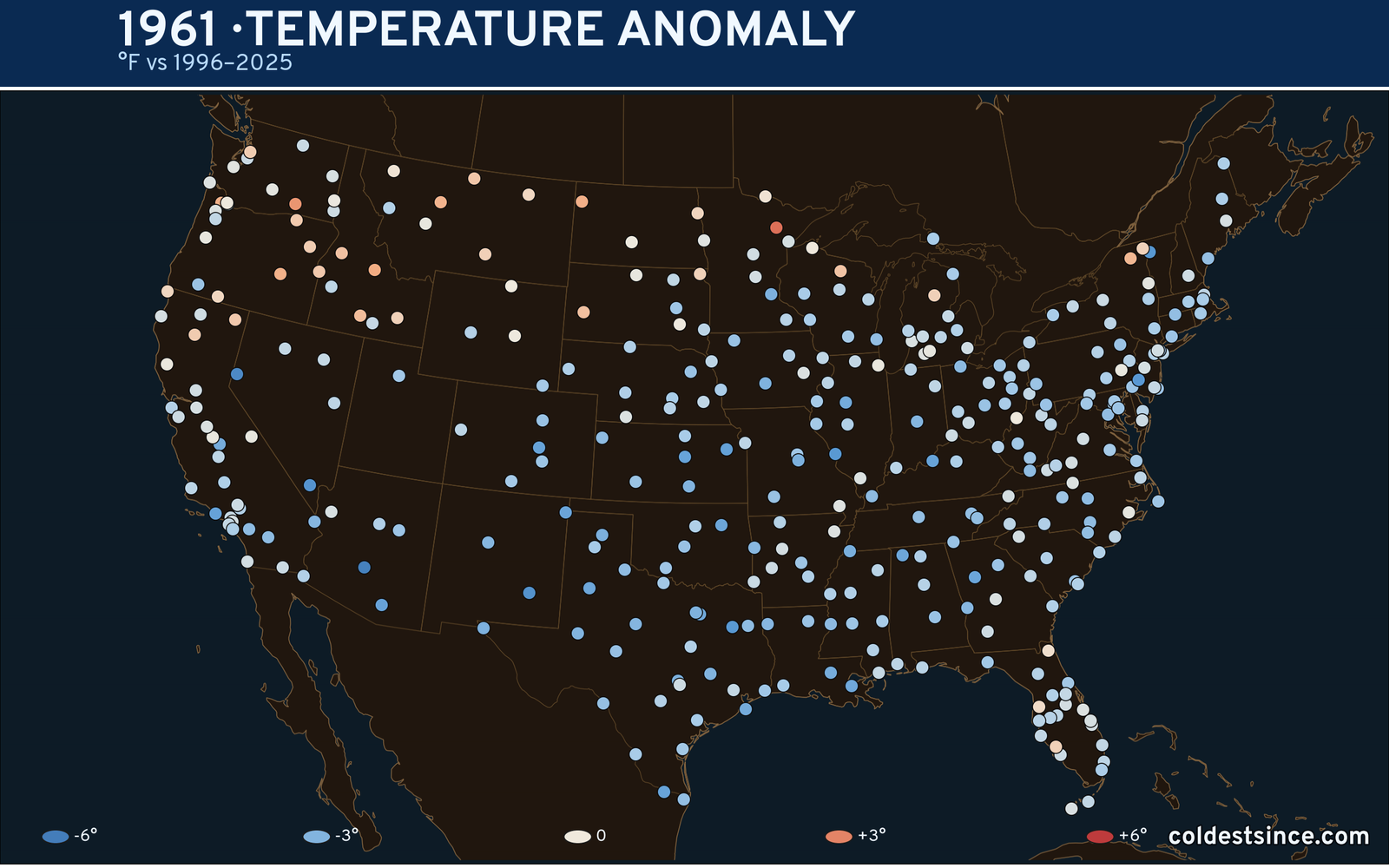 1961 U.S. temperature anomaly map