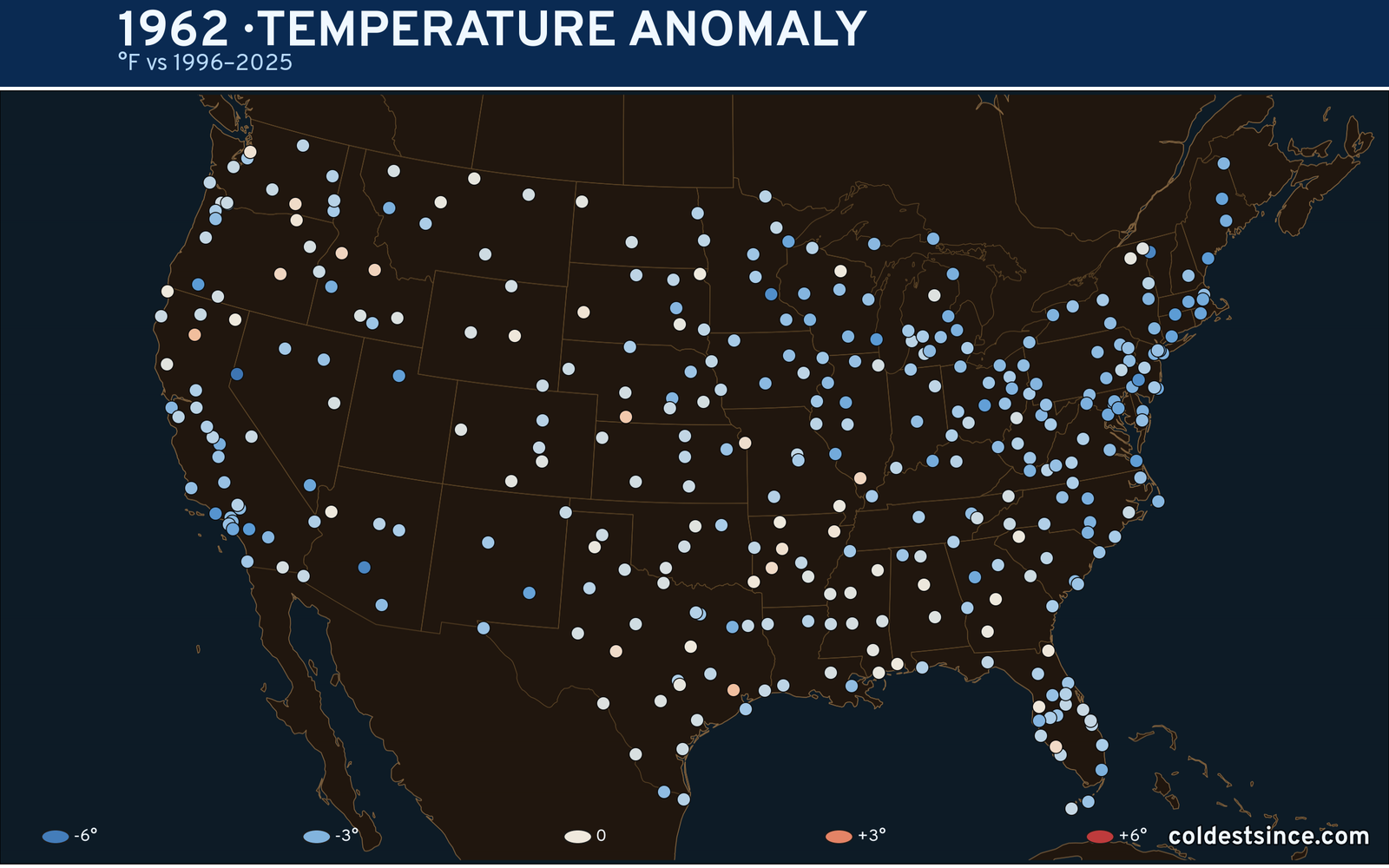 1962 U.S. temperature anomaly map
