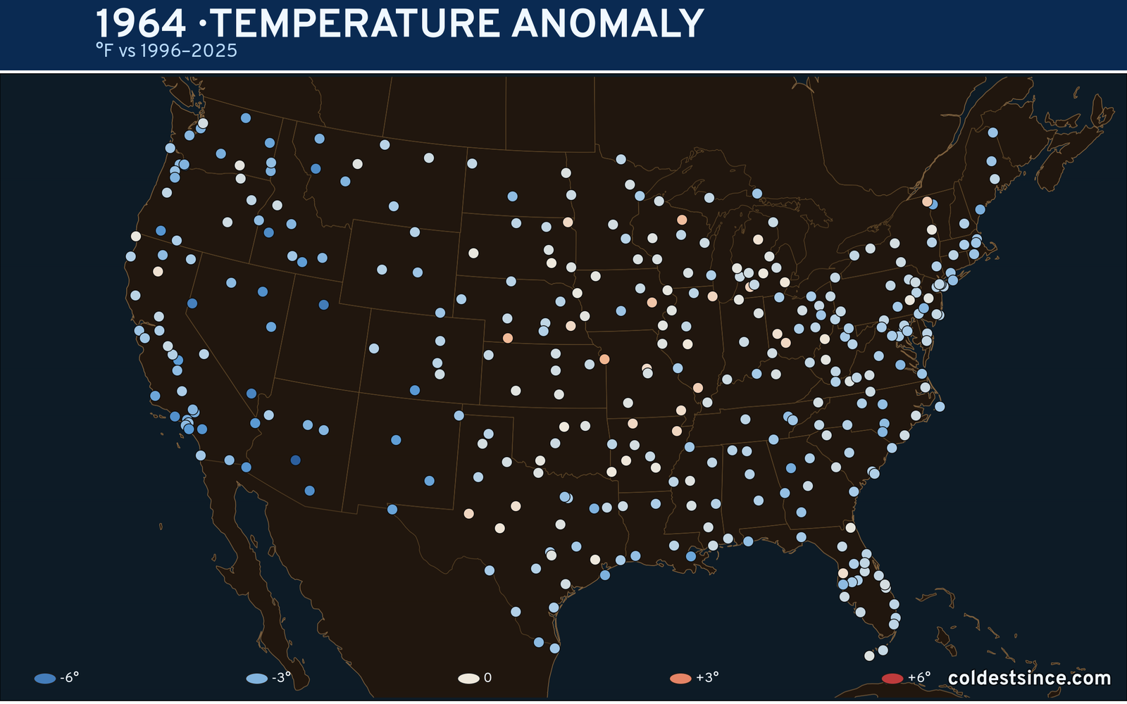 1964 U.S. temperature anomaly map
