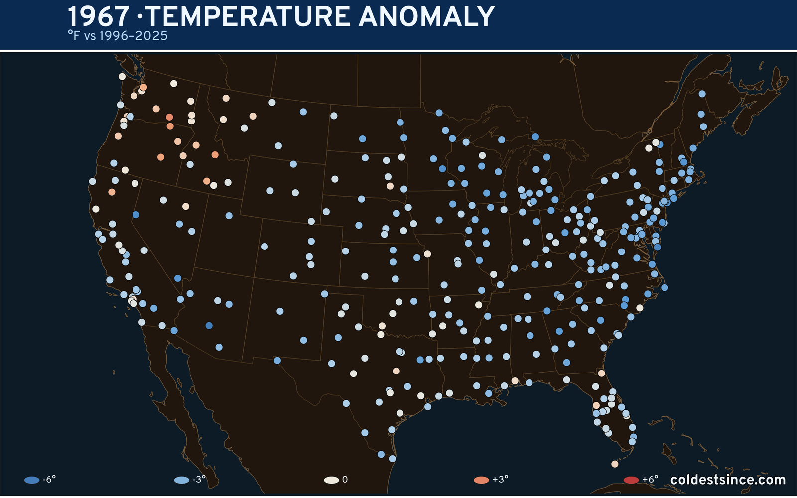 1967 U.S. temperature anomaly map