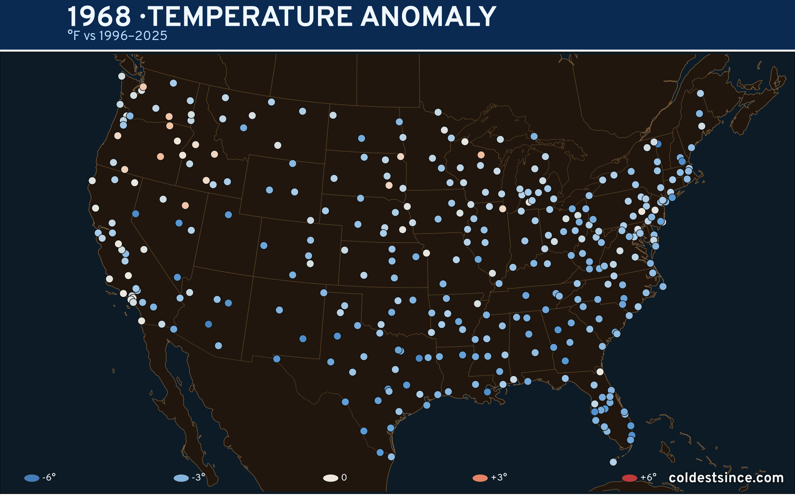 1968 U.S. temperature anomaly map