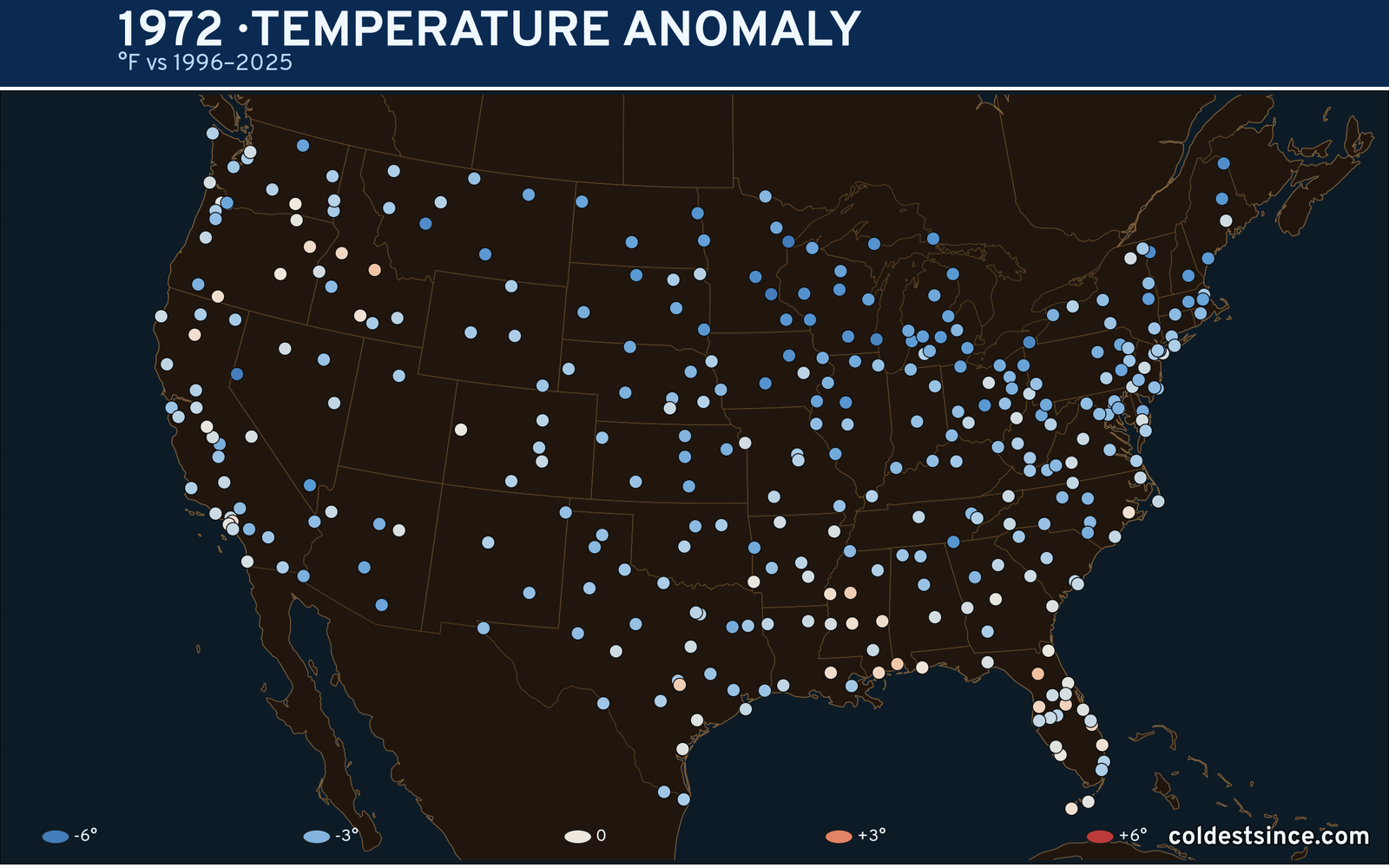 1972 U.S. temperature anomaly map