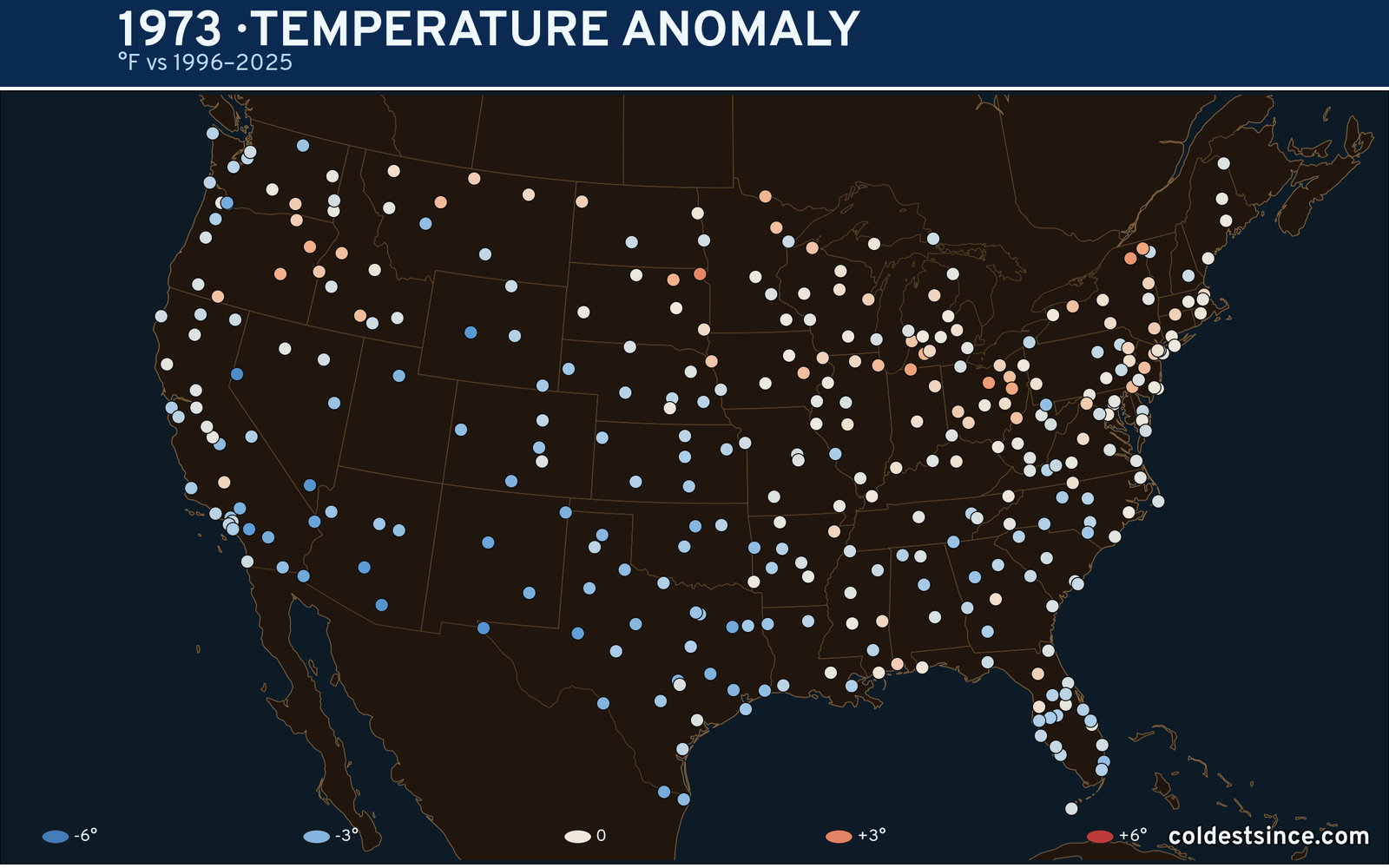 1973 U.S. temperature anomaly map