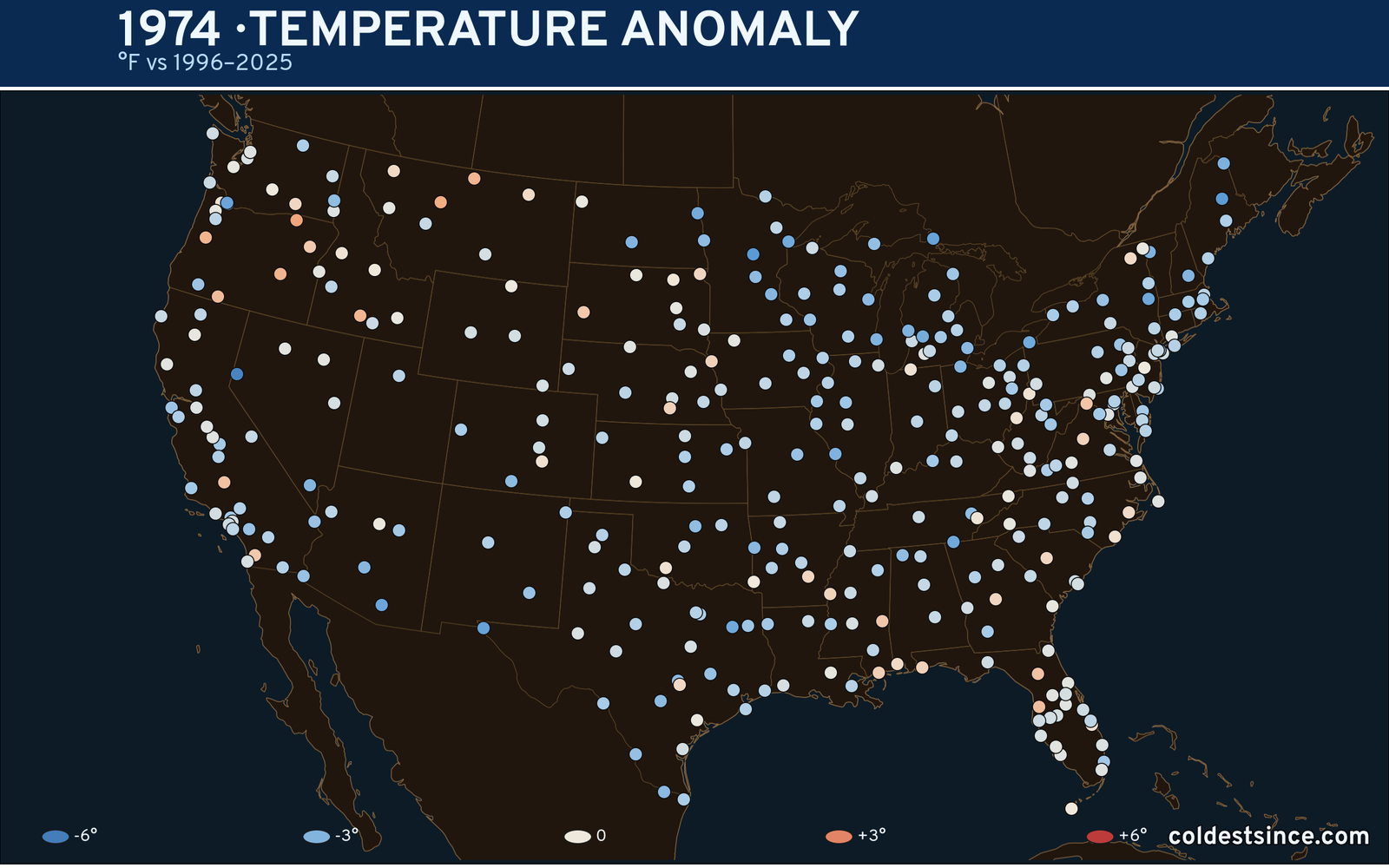 1974 U.S. temperature anomaly map