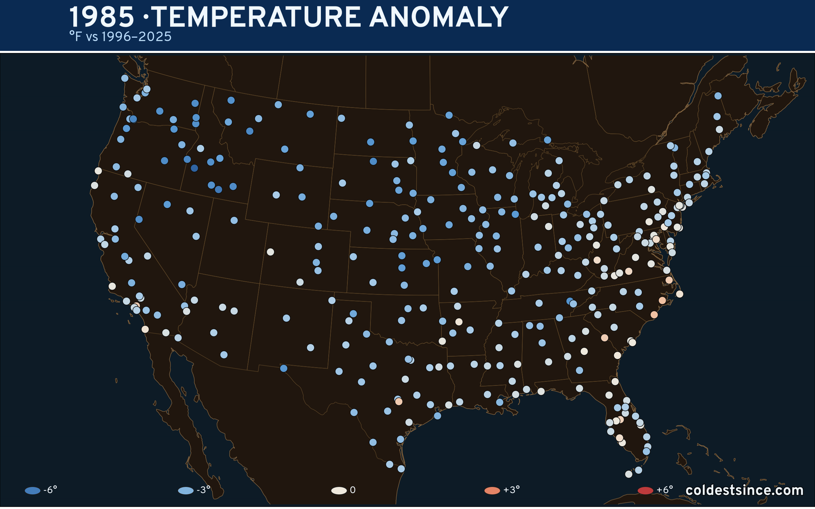 1985 U.S. temperature anomaly map