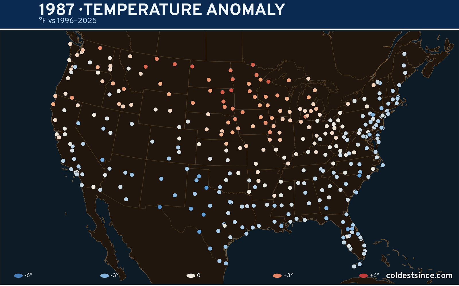 1987 U.S. temperature anomaly map