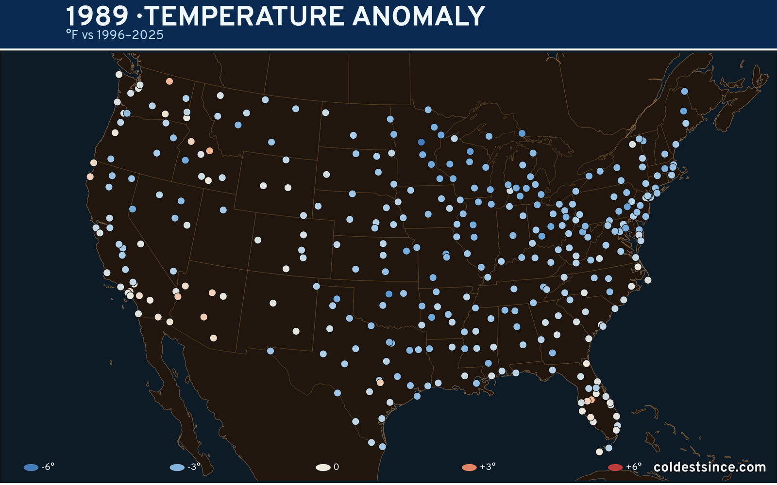 1989 U.S. temperature anomaly map