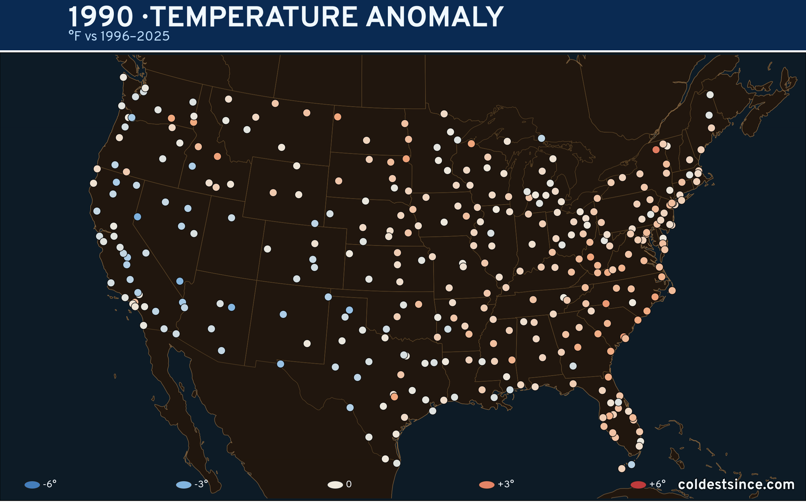 1990 U.S. temperature anomaly map