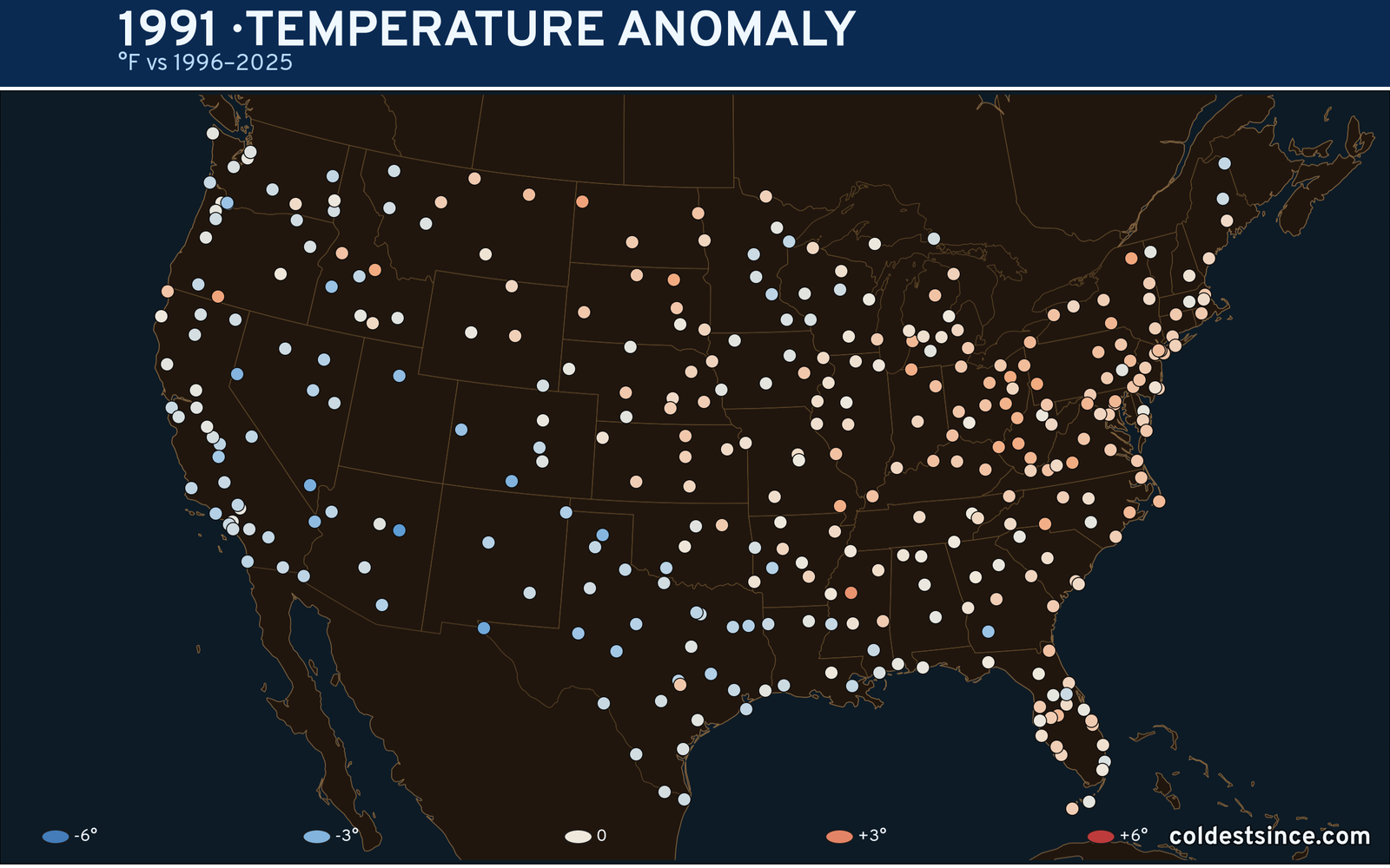 1991 U.S. temperature anomaly map