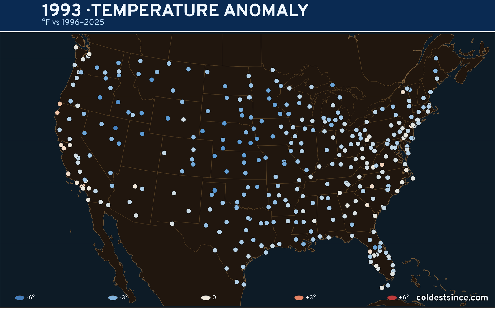 1993 U.S. temperature anomaly map