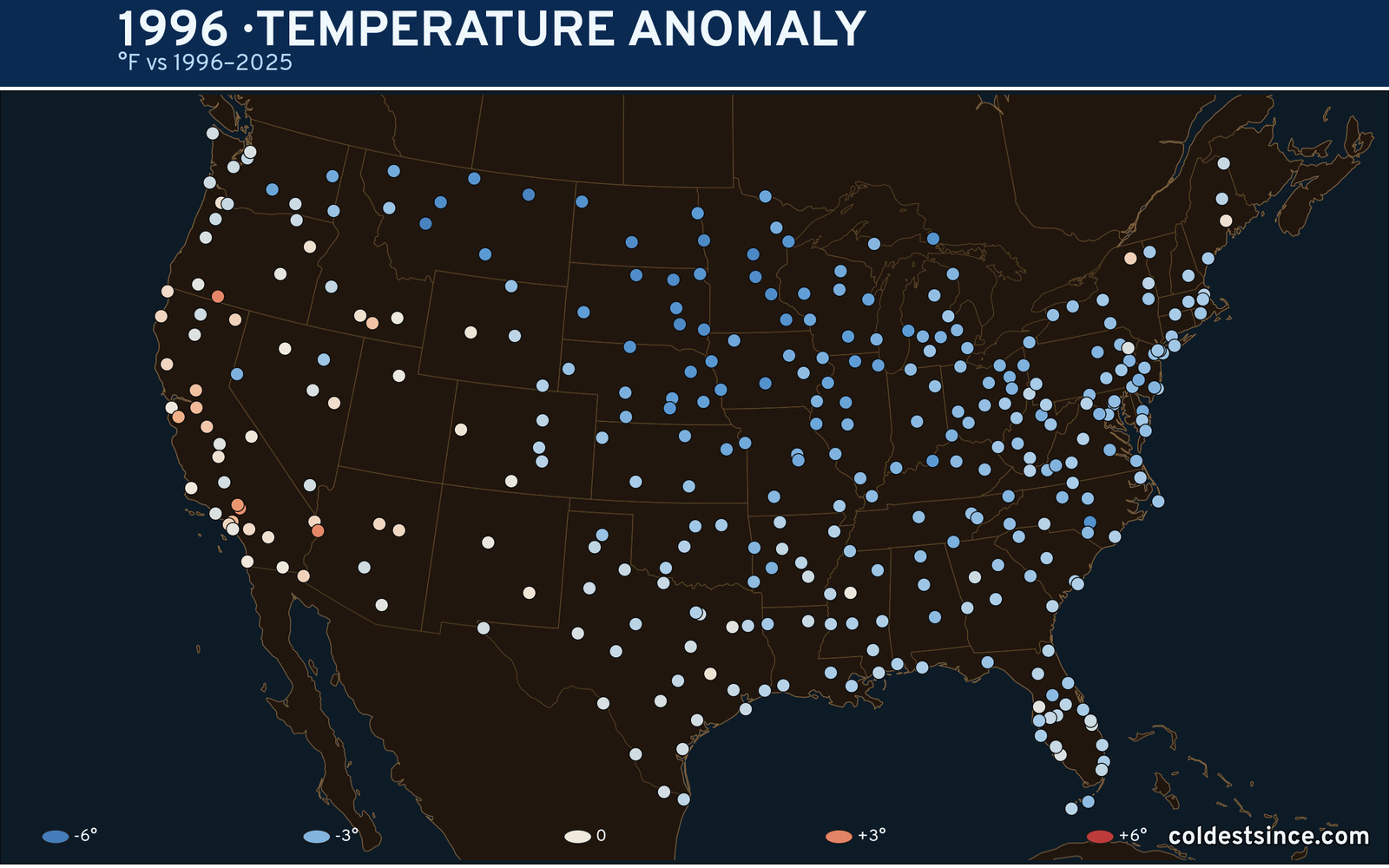 1996 U.S. temperature anomaly map