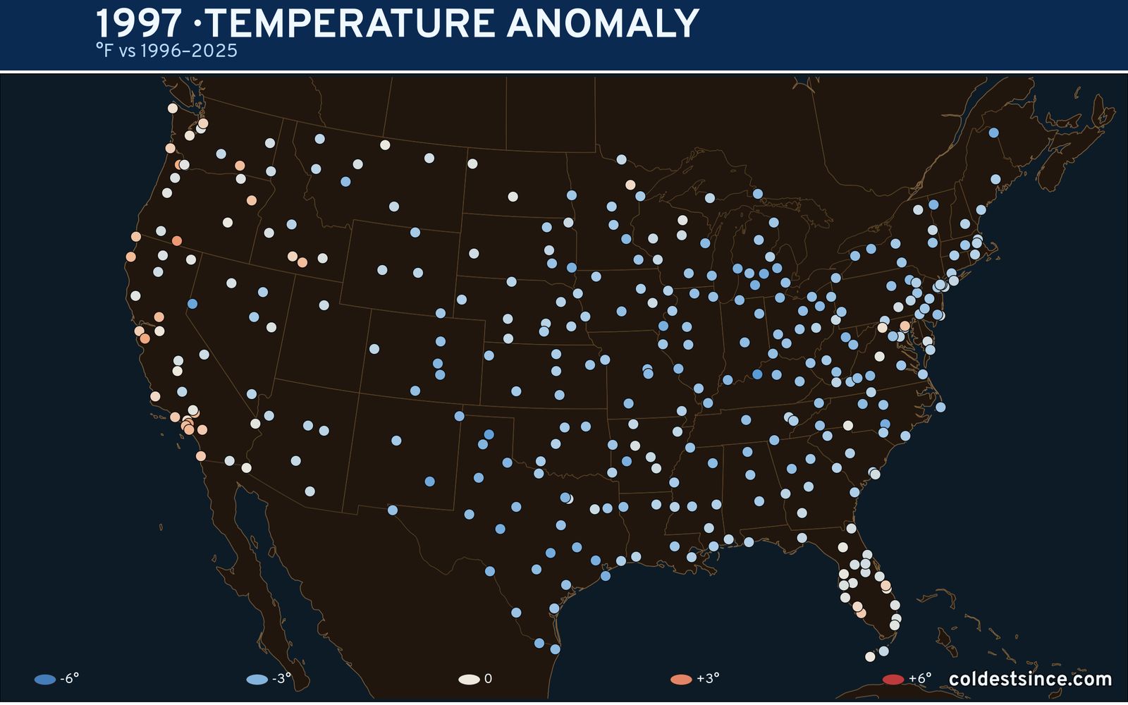 1997 U.S. temperature anomaly map