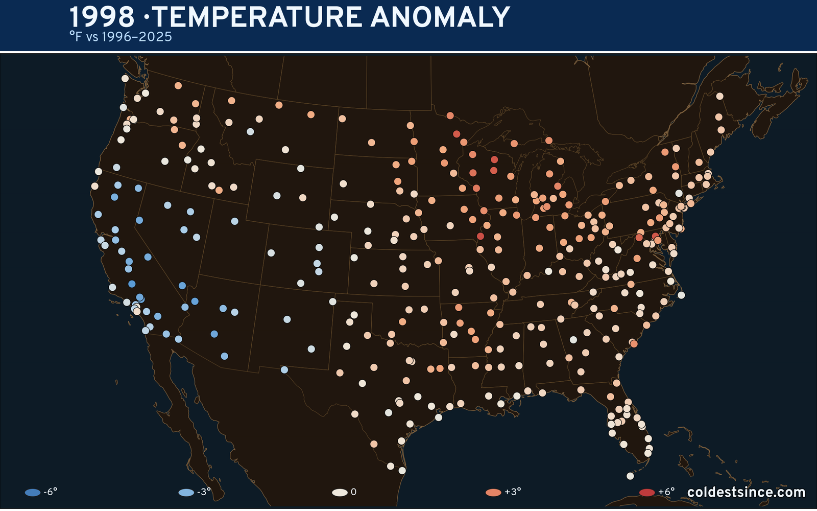 1998 U.S. temperature anomaly map