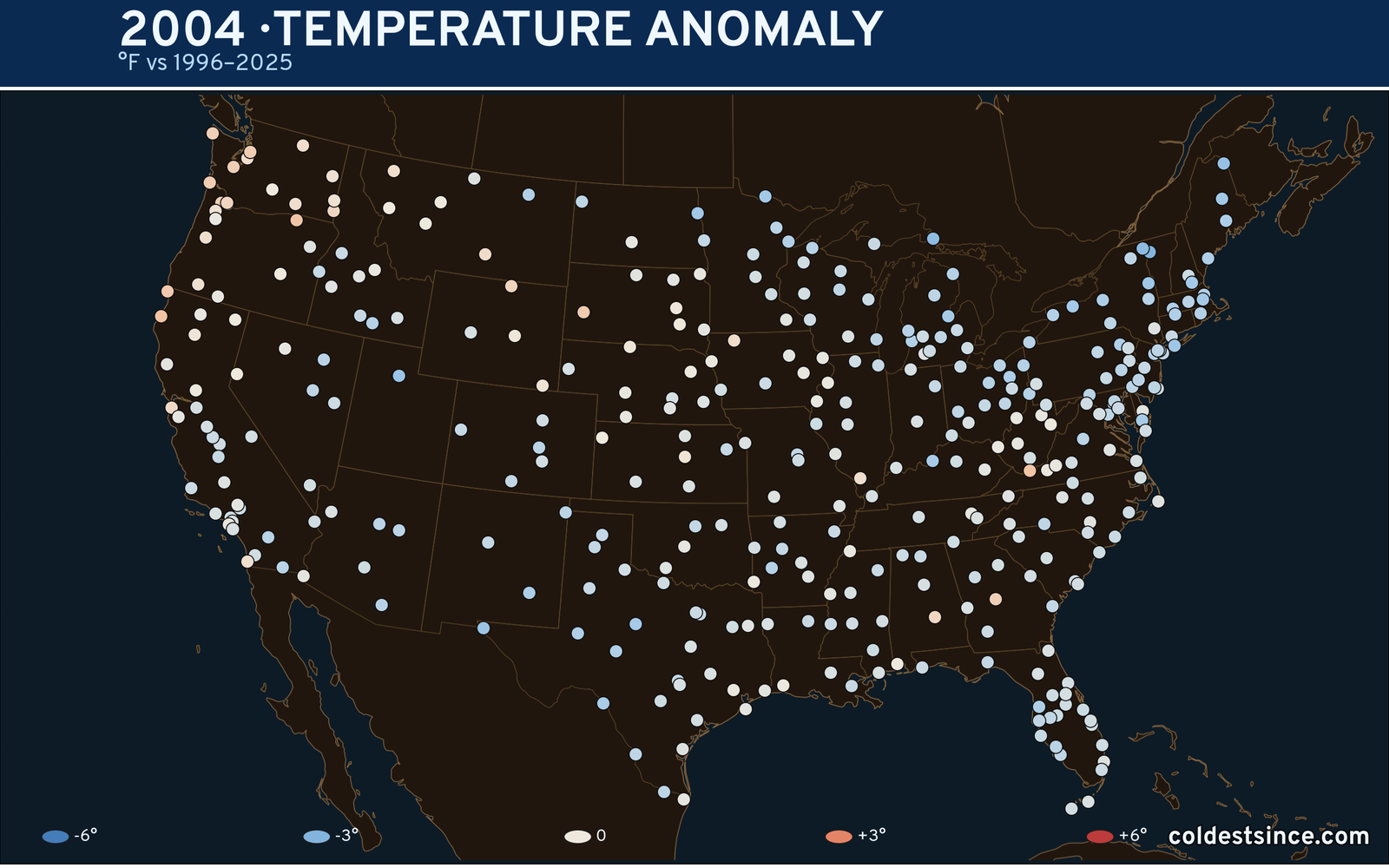 2004 U.S. temperature anomaly map