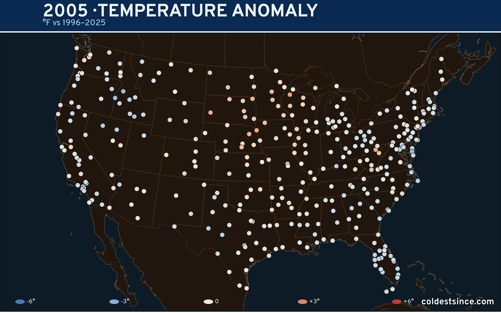 2005 U.S. temperature anomaly map