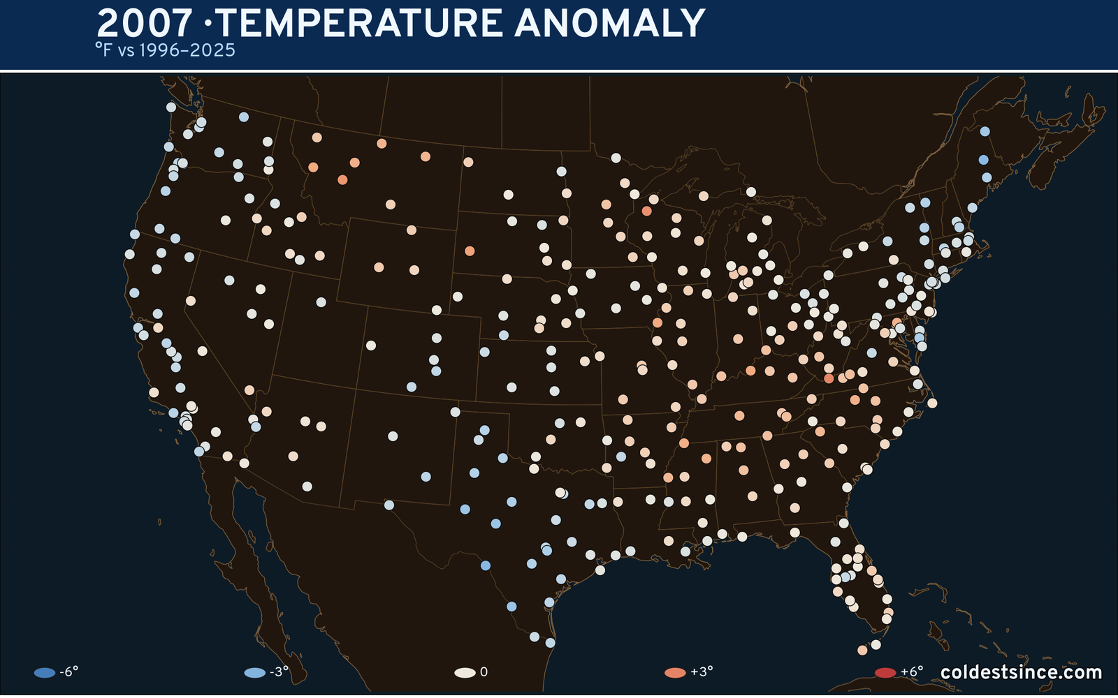 2007 U.S. temperature anomaly map