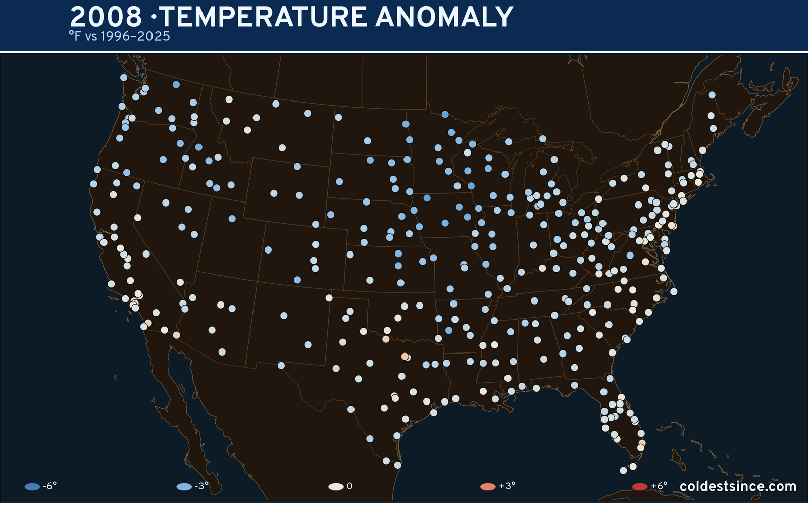 2008 U.S. temperature anomaly map