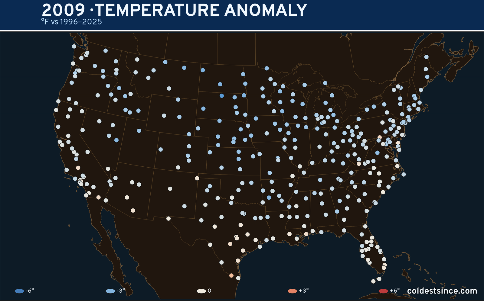 2009 U.S. temperature anomaly map