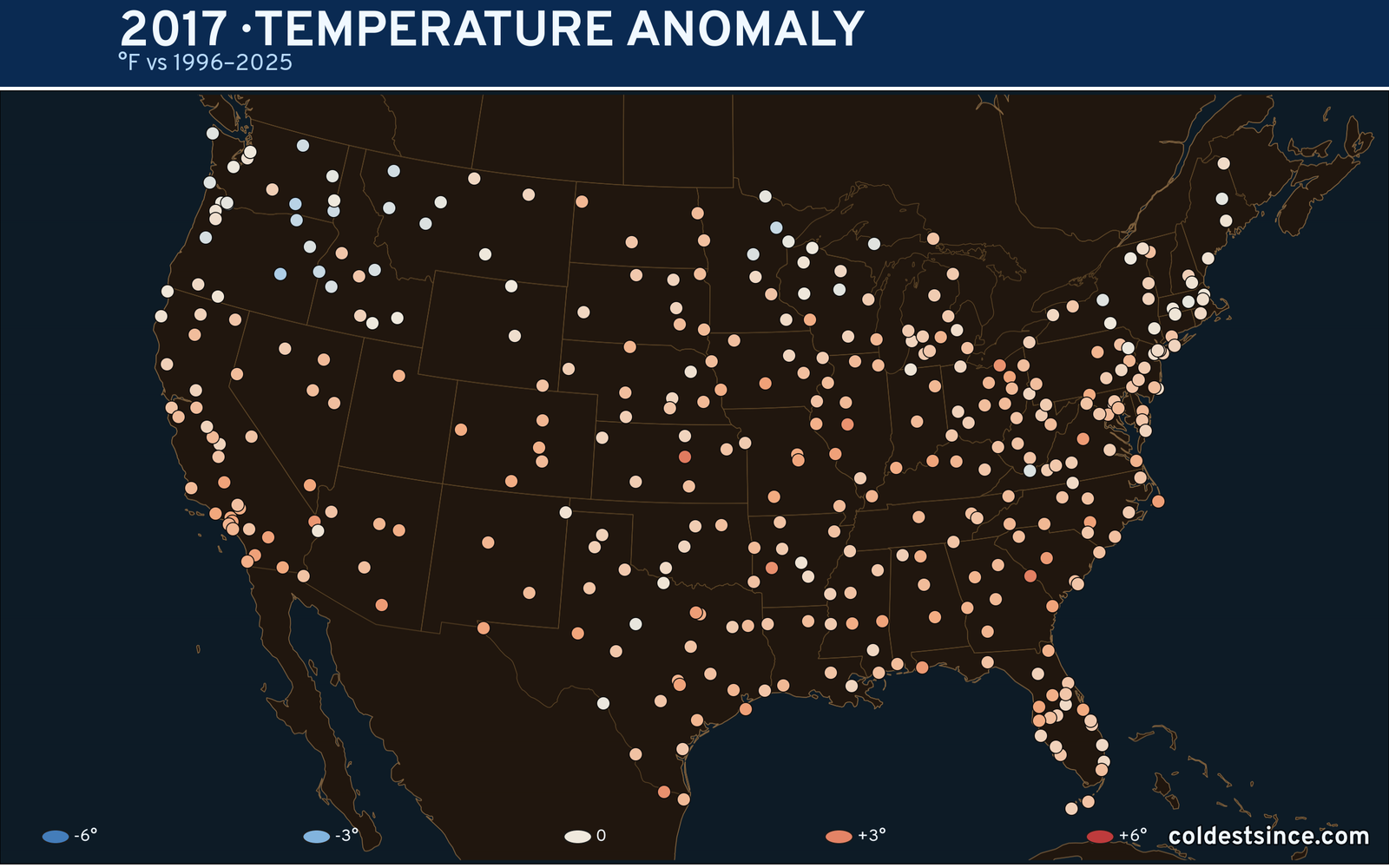 2017 U.S. temperature anomaly map
