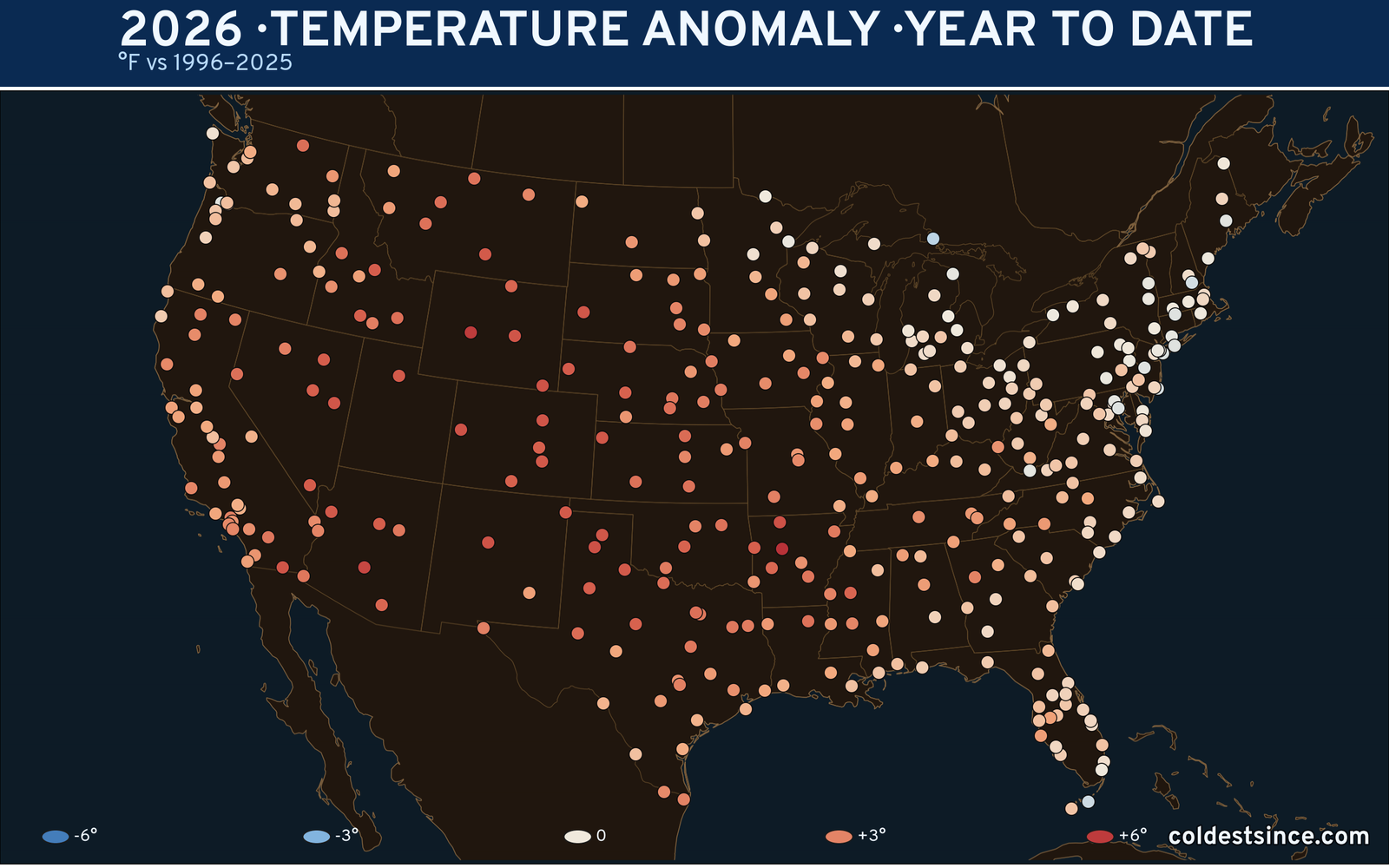 2026 U.S. temperature anomaly map