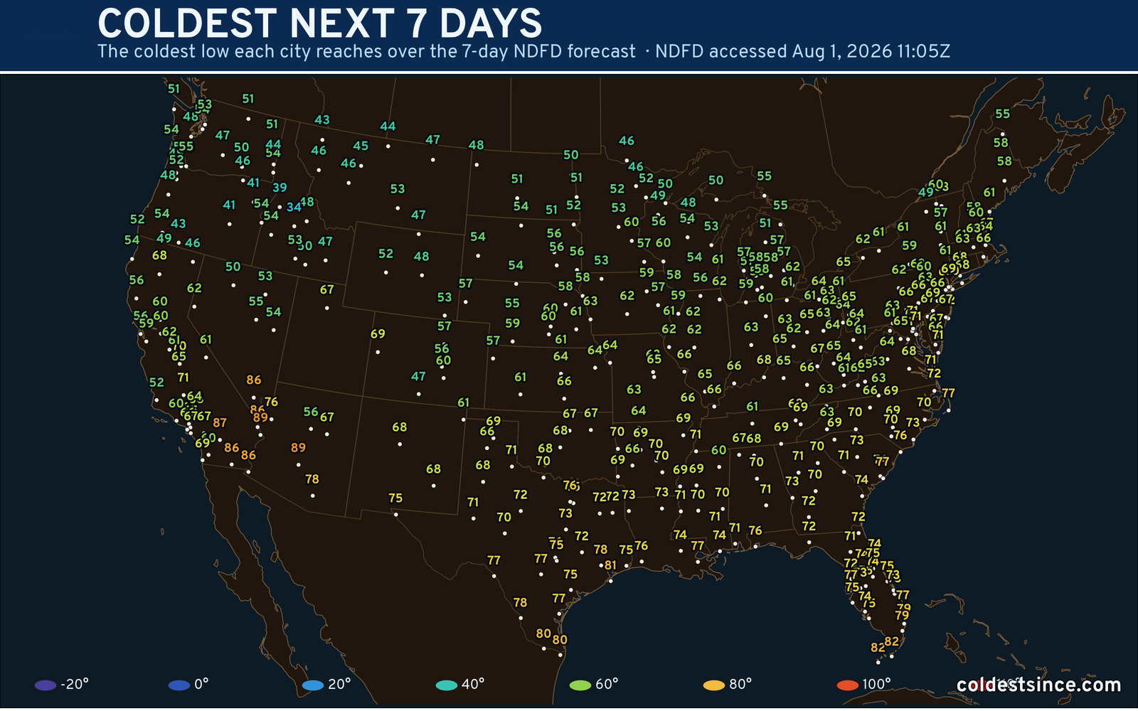 Forecast Lows — CONUS temperature map